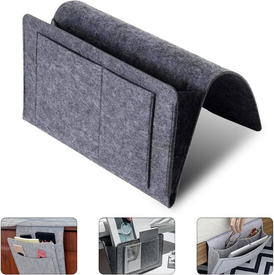 Bedside Pocket Bed en Bank Organizer Vilten Opbergzak Bedopberger Bankopberger Bedorganizer Bankorganizer Opbergvak Bed Armsteun Organizer voor Bank Bed of Stoel Grijs