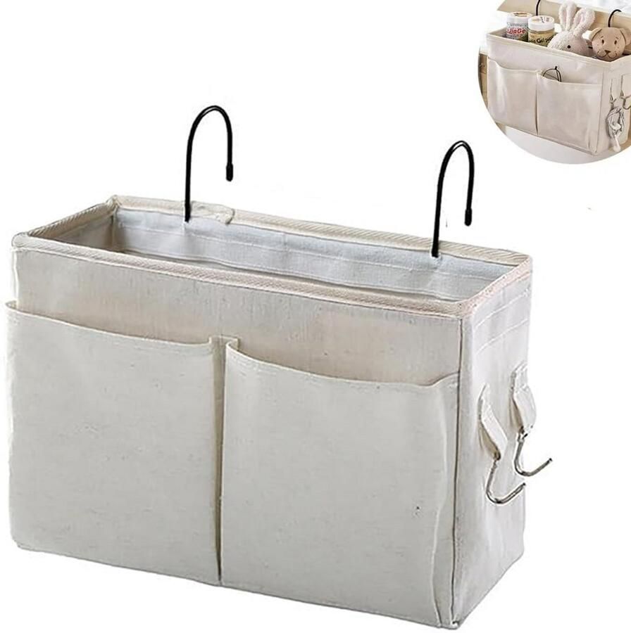 Bedside Pocket Bed Opbergzak Hangende Organizer Hangende Opberger Hanging Bed Bag Bed Organizer Opbergzak Bed Opbergmanden Opbergboxen Opbergkisten Opbergers Voor Books Magazines Phone Remote Control Headphones Beige