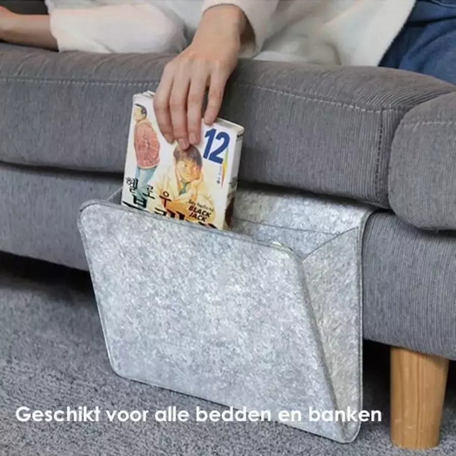 Bedside Pocket – Lichtgrijs – Vilten Opbergzak – Bedopberger – Bankopberger – Bed Opbergzak – Bankopbergzak – Opbergzak Bed – Bank Pocket – Bed Organizer – Bank Organizer – Opbergcase – Tijdschriften Opberger – Bed Pocket