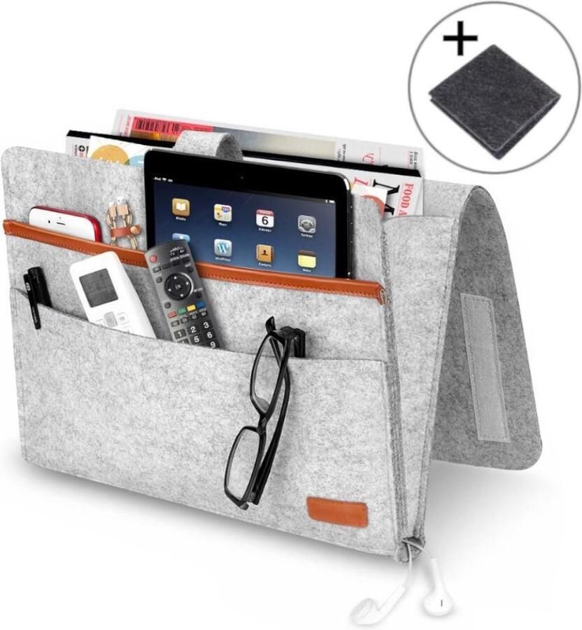 Bedside Pocket – Vilten Opbergzak – Bedopberger – Bankopberger – Opbergzak Bed – Opbergzak Bank – Tijdschriftenhouder – Opbergzak Bed – Bank Pocket – Bed Organizer – Lectuurbak – Krantenbak – Tijdschriften Opberger Bed Pocket Grijs