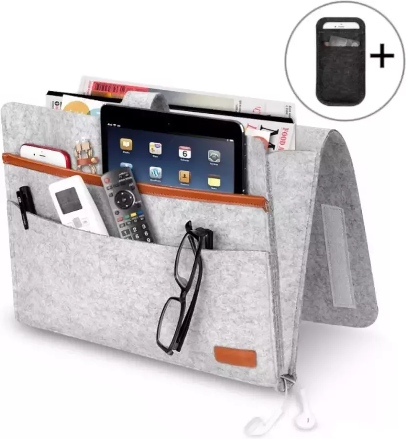 Bedside Pocket – Vilten Opbergzak – Bedopberger – Bankopberger – Opbergzak Bed – Opbergzak Bank – Tijdschriftenhouder – Opbergzak Bed – Bank Pocket – Bed Organizer – Lectuurbak – Krantenbak – Tijdschriften Opberger Bed Pocket Grijs