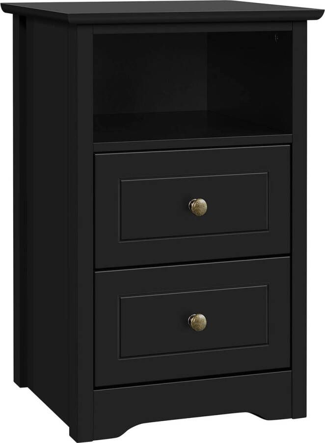 Bedside Table with 2 Drawers and 1 Open Shelf Simple Side Table Box Spring Beds Bedside Table for Bedroom and Living Room Black