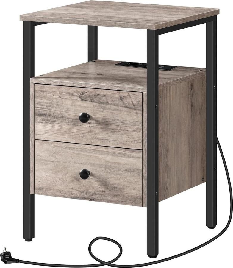 Nachtkastje salontafel met stopcontacten en USB-poorten laden legplank kleine ruimtes woonkamer slaapkamer eenvoudige montage nachtkastje zwart 60 cm hoog