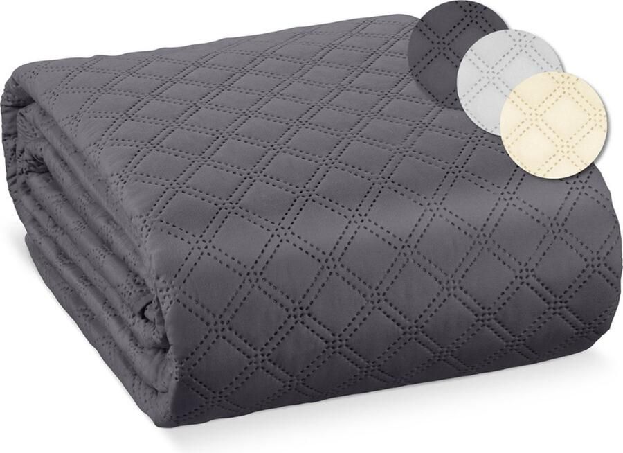 Bedsprei 2 Persoons 240 x 260 cm Groot Bedovertrek Antraciet voor Boxspring Bed & Sofa