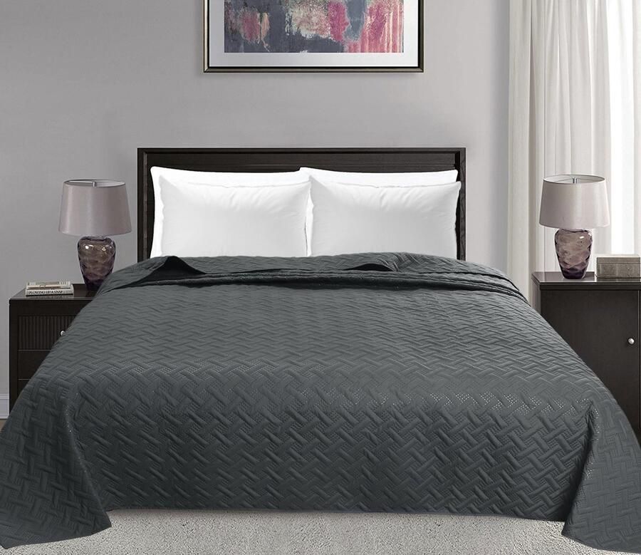 Bolt Edge Bedsprei Donkergrijs 240x260cm Geometrisch Design Voor 2-Persoons Bed