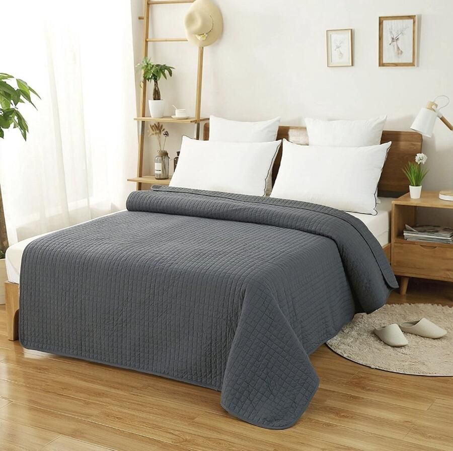 Bolt Edge Bedsprei Donkergrijs Polyester Voor 2 persoons bed 240x260cm