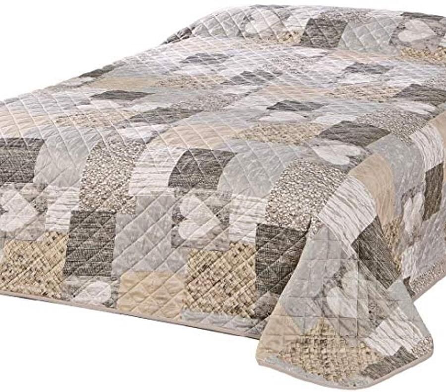 Bedsprei met Hartenpatroon voor Eenpersoonsbed Bruin Patchwork 140 x 210 cm