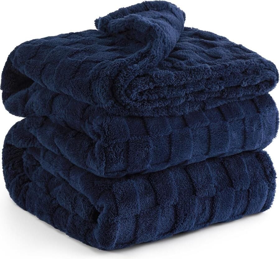BEDSURE Knuffeldeken pluizige deken fleecedeken schaakbordpatroon woondeken XXL zacht warm gezellig geruite deken voor bed marineblauw 240 x 220 cm