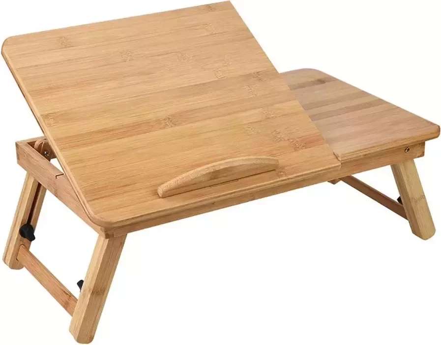 Bedtafel bamboe hout Met ontluchting -Tafeltje voor laptop of ontbijt op bed Ontbijttafeltje laptoptafel verstelbaar Voor op bed Inklapbaar Werken in bed Laptop verhoger – Schoottafel