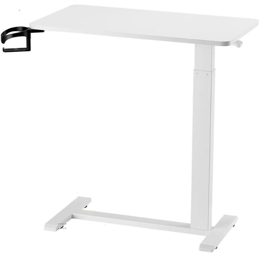 Bedtafel Laptoptafel Op Wielen In Hoogte Verstelbaar Onzichtbare Wielen Met Bekerhouder Wit