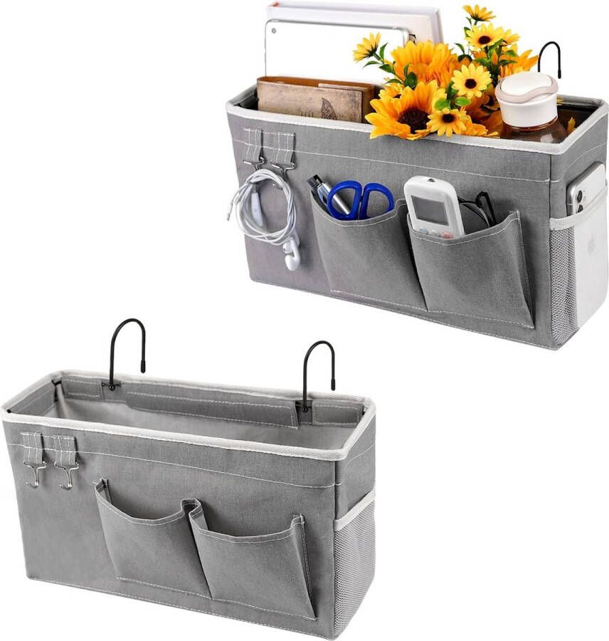 Bedtas bedorganizer hangtas hoogslaper opbergtas voor boek tijdschrift speelgoed mobiele telefoon hoofdtelefoon (2 stuks grijs)