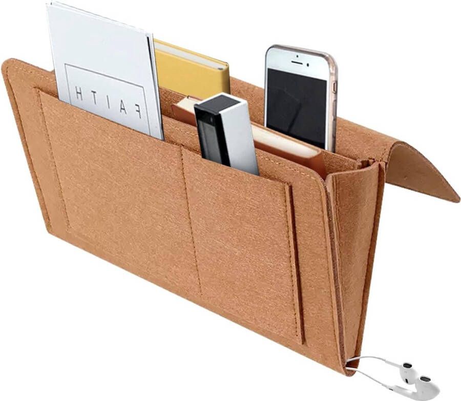 Bedtas bedorganizer vilt sofa opbergtas antislip hangtas hoogslaper nachtkastje hangtas voor boek bril iPad mobiele telefoon afstandsbediening (chocoladekleur)