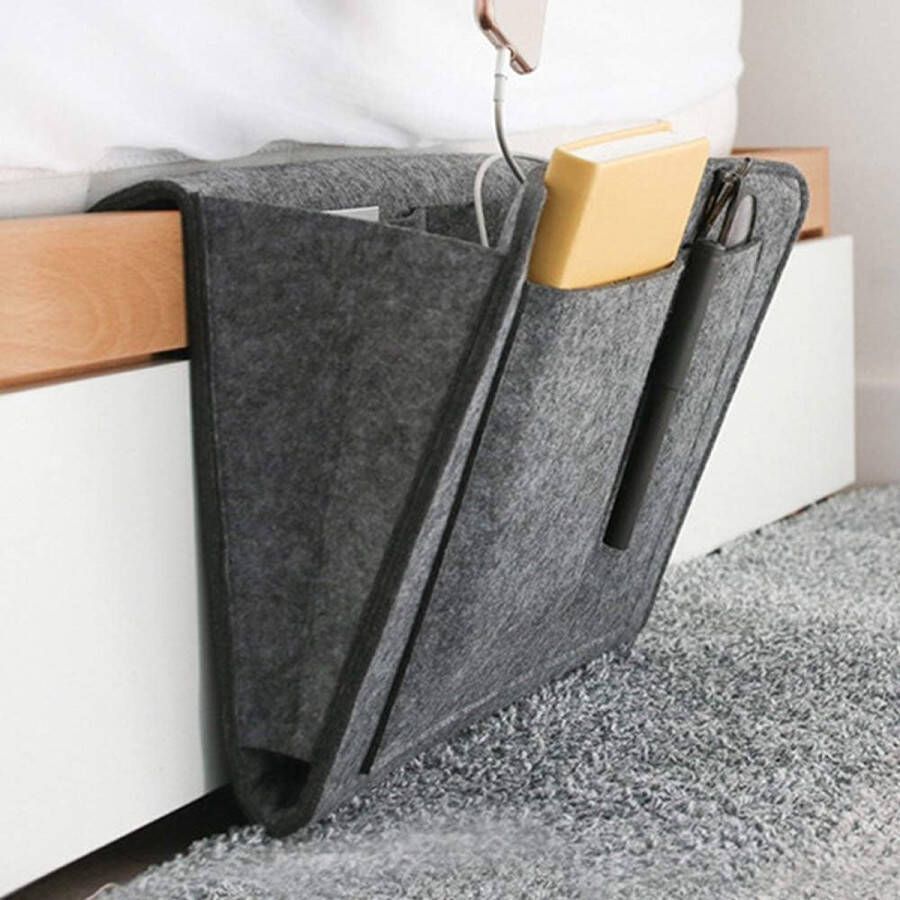Bedtas sofa organizer anti-slip opbergtas dik vilt nachtkastje tas bank hangopslag bed organizer voor mobiele telefoon iPad bril boek afstandsbediening (donkergrijs)