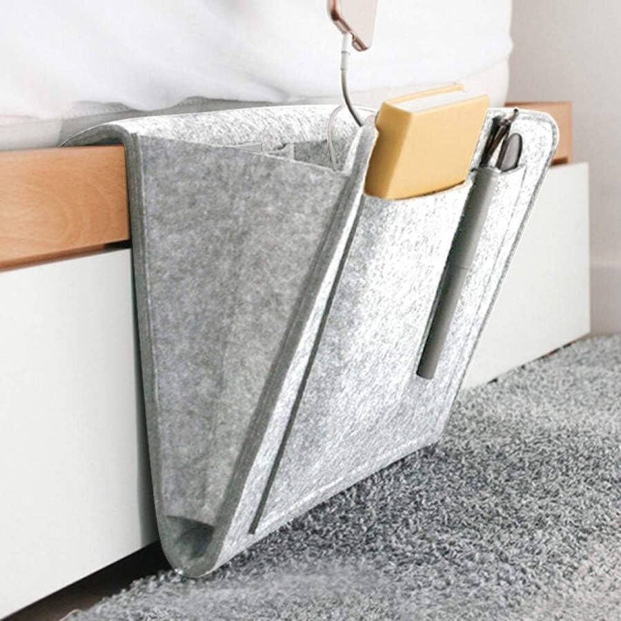Bedtas sofa-organizer antislip opbergtas dik vilt nachtkastje sofa hangopslag bedorganizer voor mobiele telefoon iPad bril boek afstandsbediening (lichtgrijs)
