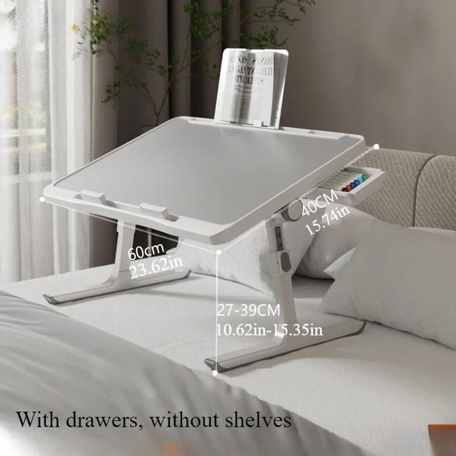 Bedtray Opvouwbare Laptop Bedtray Tafel In hoogte verstelbaar Laptoptafel Voor Bed Bank Grijs met lade