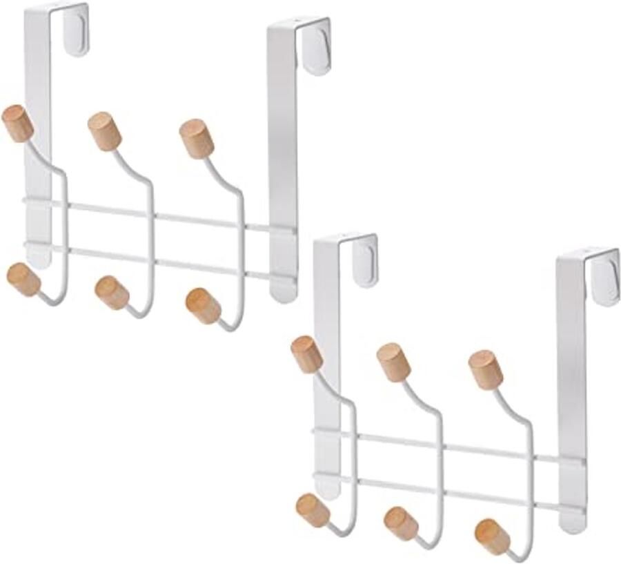 BEEK Deurhaak voor het ophangen van kledinghaken Deurkasthaken voor deurkasthaken Keuken Badkamer Hal Slaapkamer Kapstokken Deurkast met 6 haken 2 sets zonder boren