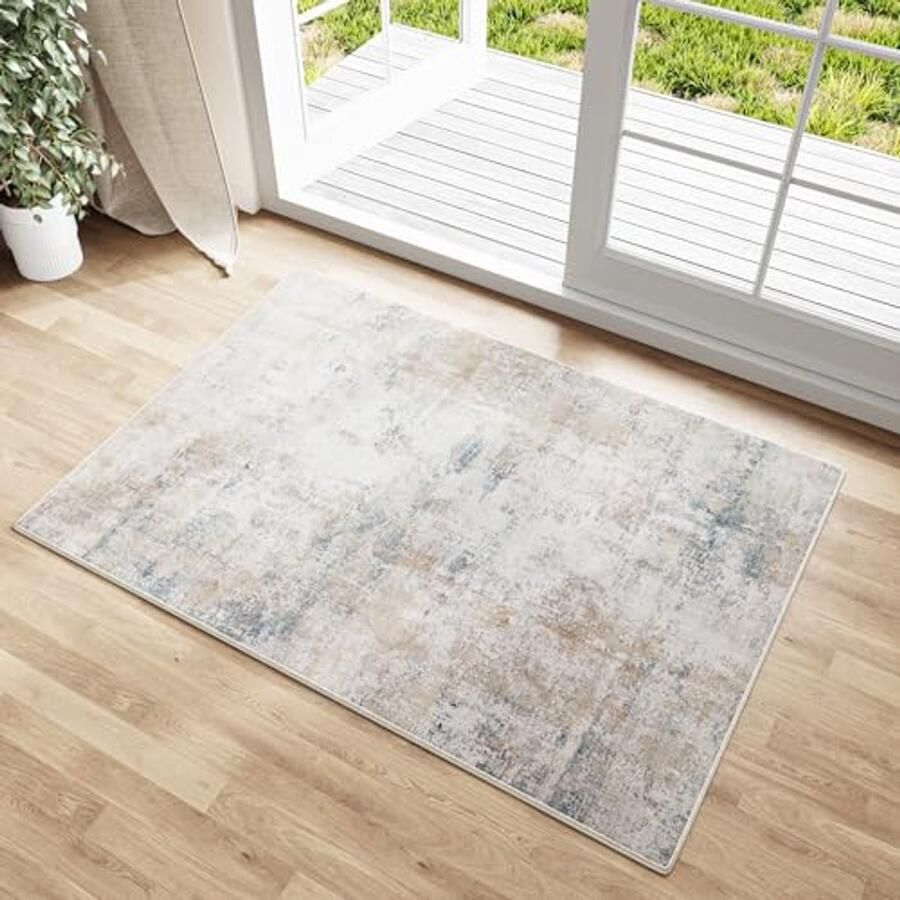 Beige Blauw Vloerkleed Entree Modern Abstract Tapijt 60x90cm Antislip Machinewasbaar Kleine Vloerkleden Slaapkamer Keuken Kantoor