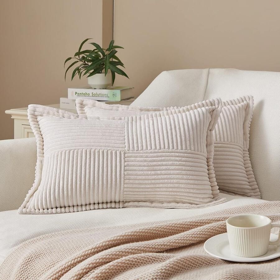 Beige Corduroy Kussenslopen 30 x 50 cm Set van 2 voor Bank en Slaapkamer