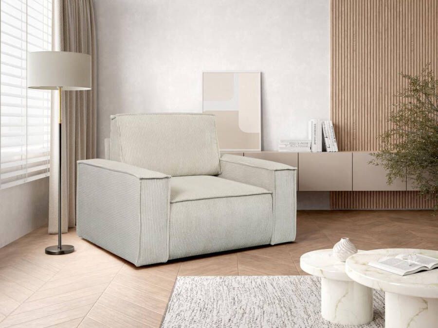 Vente-unique Beige fauteuil van ribfluweel AMELIA L 120 cm x H 85 cm x D 86 cm - Foto 3