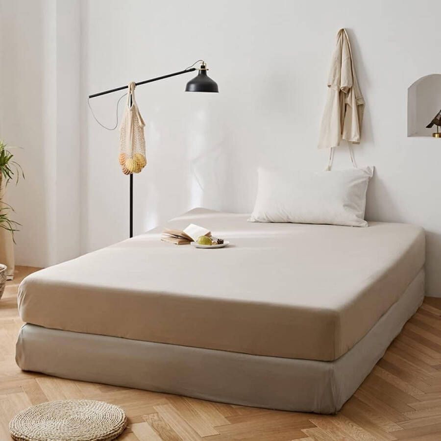 Beige Hoeslakens Sheets 180 x 200 cm tot 25-30 cm matrashoogte boxspringbed topper 110 g m² microvezel zachte jersey boxspring hoeslaken linnen doek