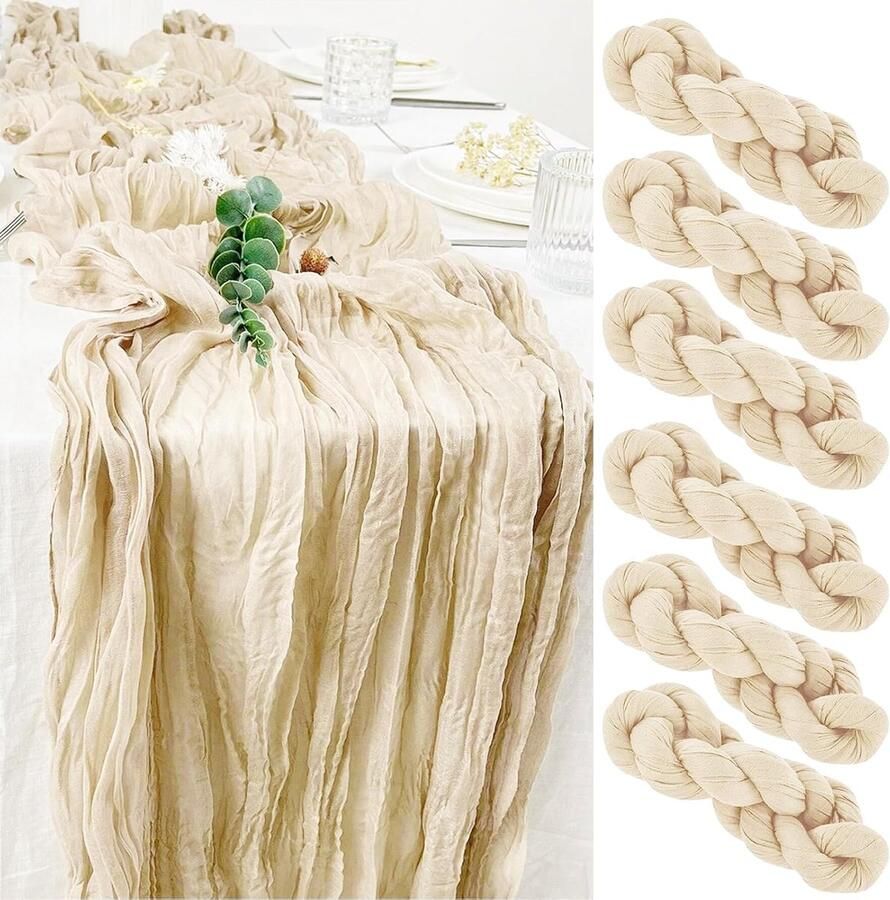 Beige Kaasdoek Tafellopers Set van 6 100% Natuurlijk Materiaal 90 x 300 cm