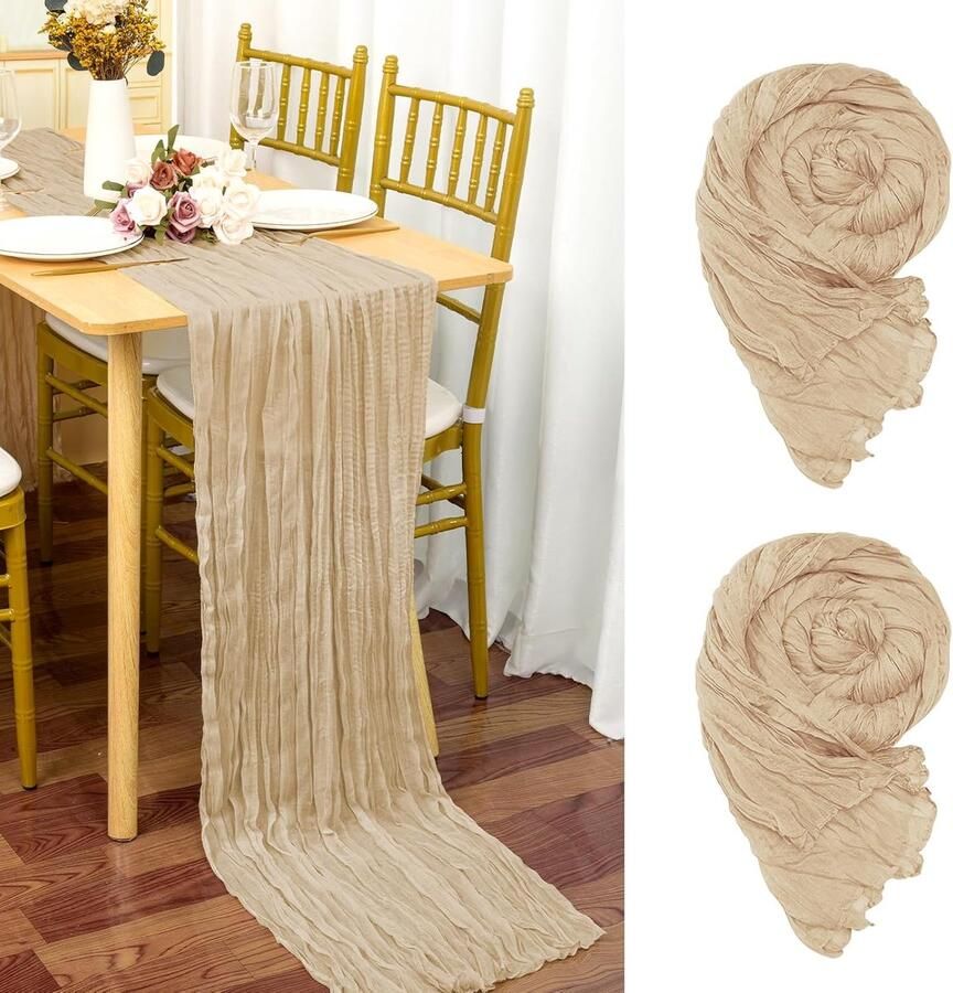Beige Kaasdoek Tafelloper Rustiek en Boho 2 Stuks 90 x 300 cm