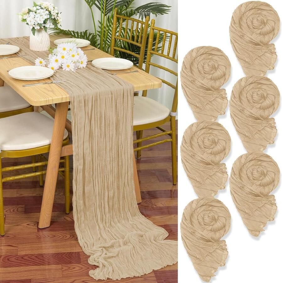 Beige Katoenen Tafellopers Set van 6 120 inch Lichtbruin Kaasdoek