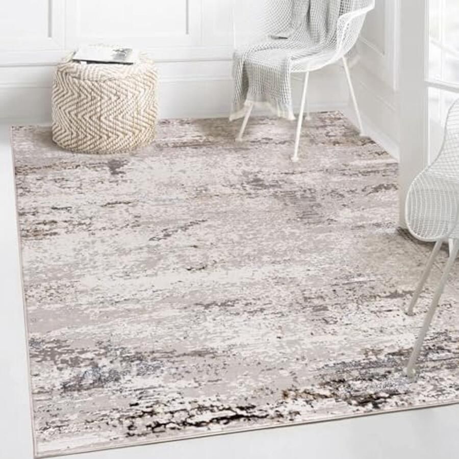 Beige Modern Abstract Vloerkleed voor Woonkamer Slaapkamer en Kantoor ÖKO-TEX Kwaliteit Kortpolig en Zacht 120 x 170 cm
