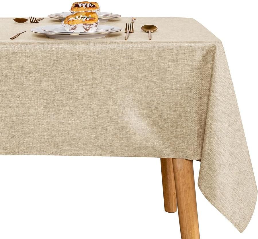 Beige tafelkleed waterafstotend 1 stuk polyester 135 x 220 cm