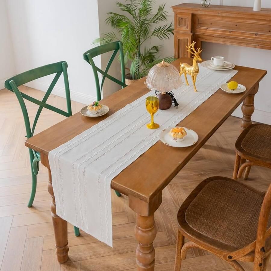 Beige Tafelloper Boho Landelijke Stijl 1 stuk Crème 33 x 180 cm