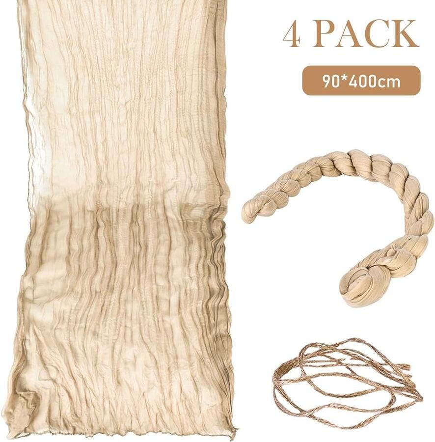 Beige Tafelloper Boho-stijl Set van 4 90 x 400 cm