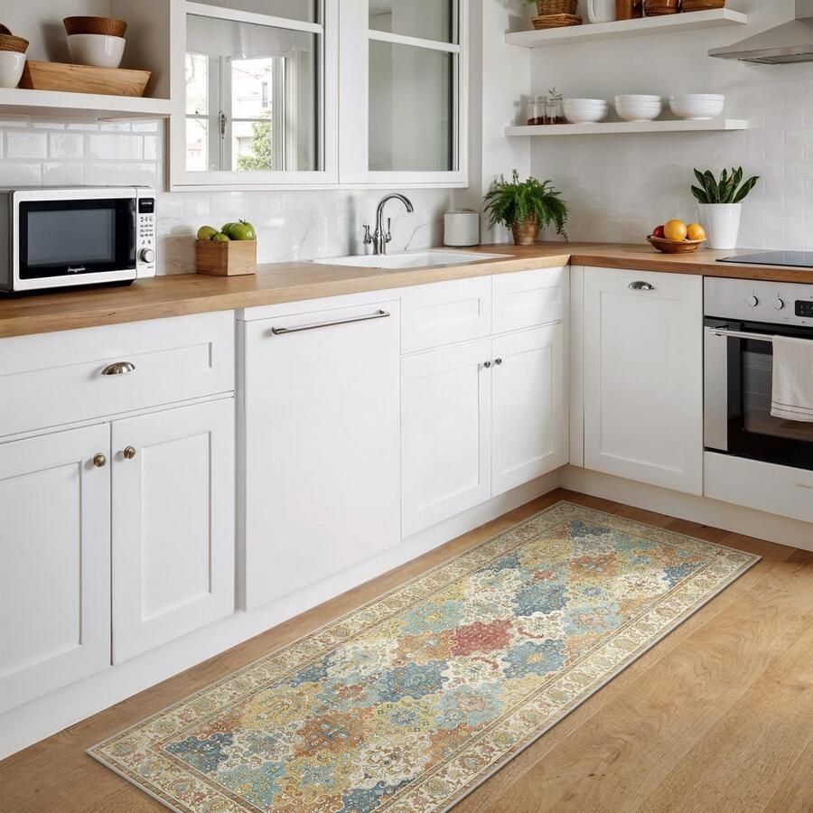 BEIMO Wasbaar antislip lang loper vloerkleed 80x300 cm vintage loper in flora-stijl lichtgewicht kleurvast en duurzaam loper voor gang trap en entree