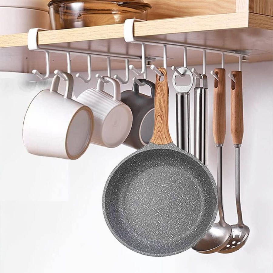 Bekerhouder bekerhaken onder de kast koffiehouder bekerrek zonder boren opberghaken voor kopjes keukengerei stropdassen riem sjaal sleutels 2 stuks wit