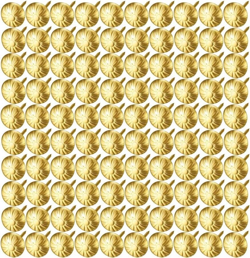 Bekledingstaken nagels 100 stuks 7 16 inch kopdiameter antiek messing madeliefje meubelnagels voor bank stoel bed antiek ambachten decoratief schilderij (Goud)