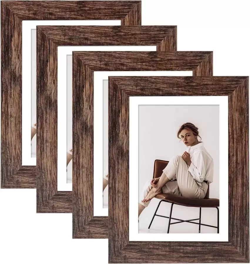 Belegao fotolijst 13x18 cm fotolijst vintage breukvast afneembaar frame fotolijst met breukvast acrylglas voor vrijstaande tafel en wandmontage set van 4 bruin