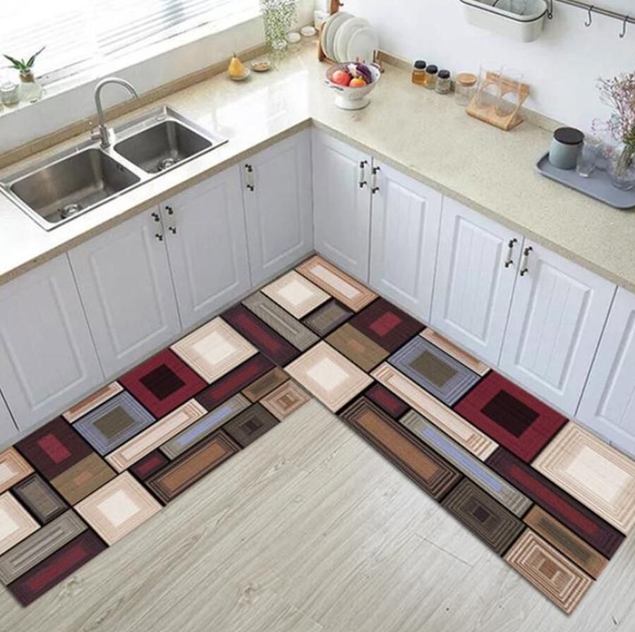 BELHOME- BH-139 Wasbare tapijtset met geometrisch patroon voor entree hal woonkamer en keuken antislip duurzaam wasbaar goedkoopste geometrisch bedrukt 40x60 cm en 65x180 cm tapijtset voor balkon badkamer en gang
