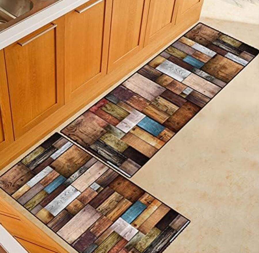 BELHOME- BH-141 Wasbare tapijtset met geometrisch patroon voor entree hal woonkamer en keuken antislip duurzaam wasbaar goedkoop geometrisch bedrukt 40x60 cm en 65x180 cm tapijtset voor balkon badkamer en gang