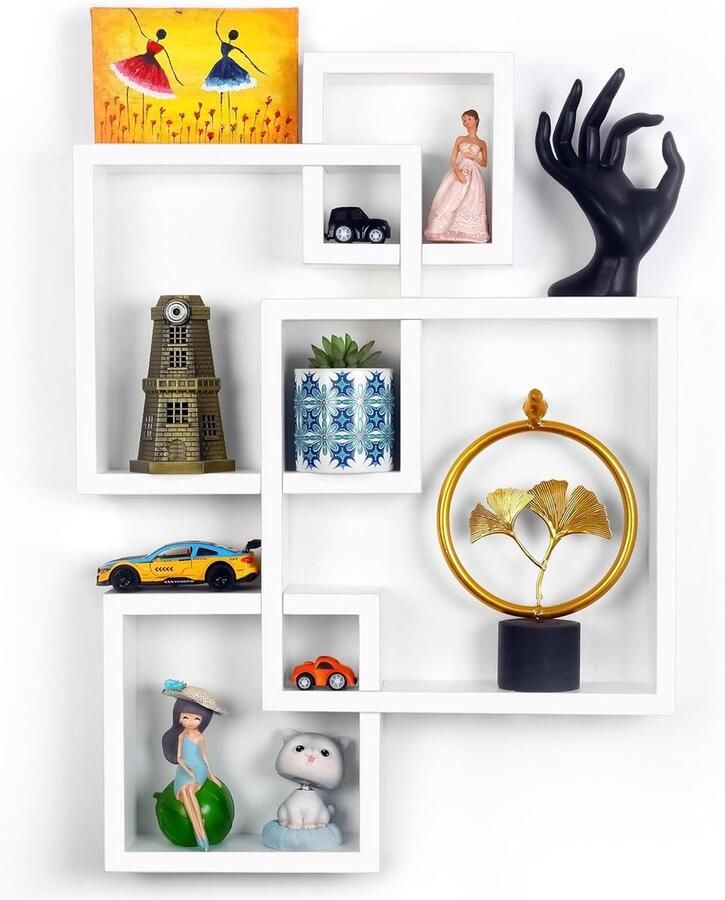 Belle Vous Wit Zwevende Kubusplanken Wandgemonteerde Houten Opbergkubussen voor Thuis Slaapkamer Woonkamer Badkamer Keuken of Kantoor Decoratieve Wanddisplay 4 Verschillende Maten Planken