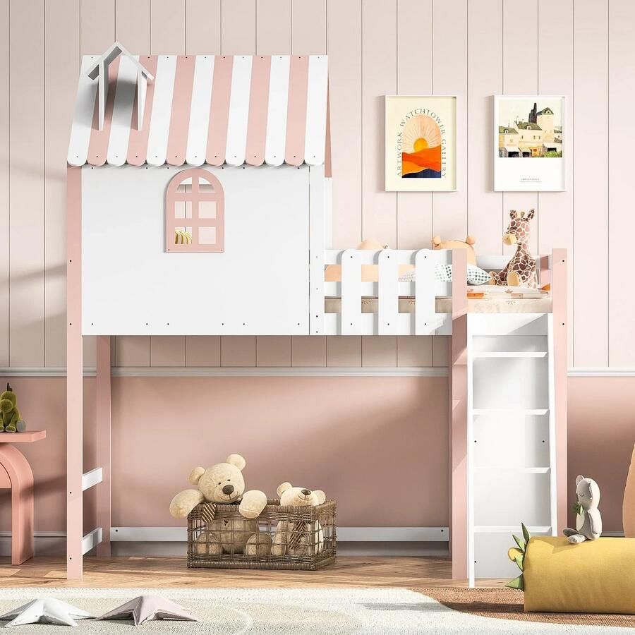 BellissiBo Stapelbedden voor Kinderen Peuterbed Kinderbedden 90x200 Hout Trap Veiligheidsrail & Opbergruimte