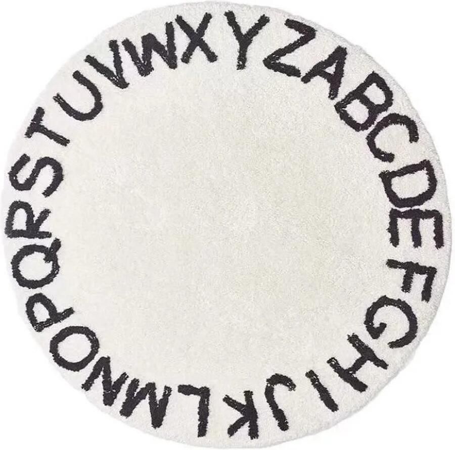 BellissiBo Vloerkleed Tapijt Kinderkamer Speelkleed 120 Cm Diameter Alfabet Zwart Wit Wasbaar Zacht Polyester