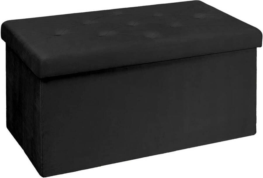 Bench with Storage Space Foldable Stool Chest Storage Box Made of Velvet 76 x 38 x 38 cm (Black)
