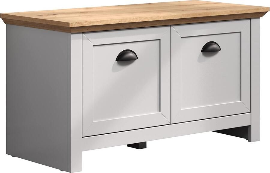 Rootz Living Rootz Bench Zitoplossing Opbergbank Schoenenorganizer Ingangsmeubel Lichtgrijs Artisan Eiken 91x49x41cm