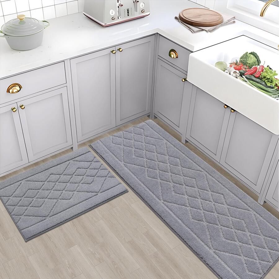 BEQHAUSE keukenloper antislip 2 stuks tapijtloper afwasbaar en absorberend tapijt keuken met TPR antislip achterkant voor eetkamer keuken loper gang 60x89cm + 60x152cm grijs