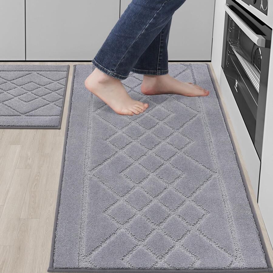BEQHAUSE keukenmat antislip 2 stuks loper wasbaar en absorberend keukentapijt met TPR antislip achterkant voor eetkamer keuken loper gang 50x76cm + 50x122cm Garu
