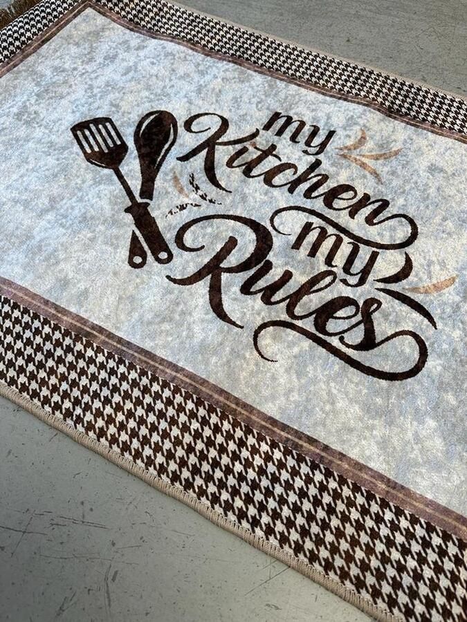 Bera Home Brillant Keukenloper Kitchen 102 Creme Bruin 80x200 cm Vloerkleden Keuken Tapijt Keukenmat Loper Tapijt Loper Vloerkleed