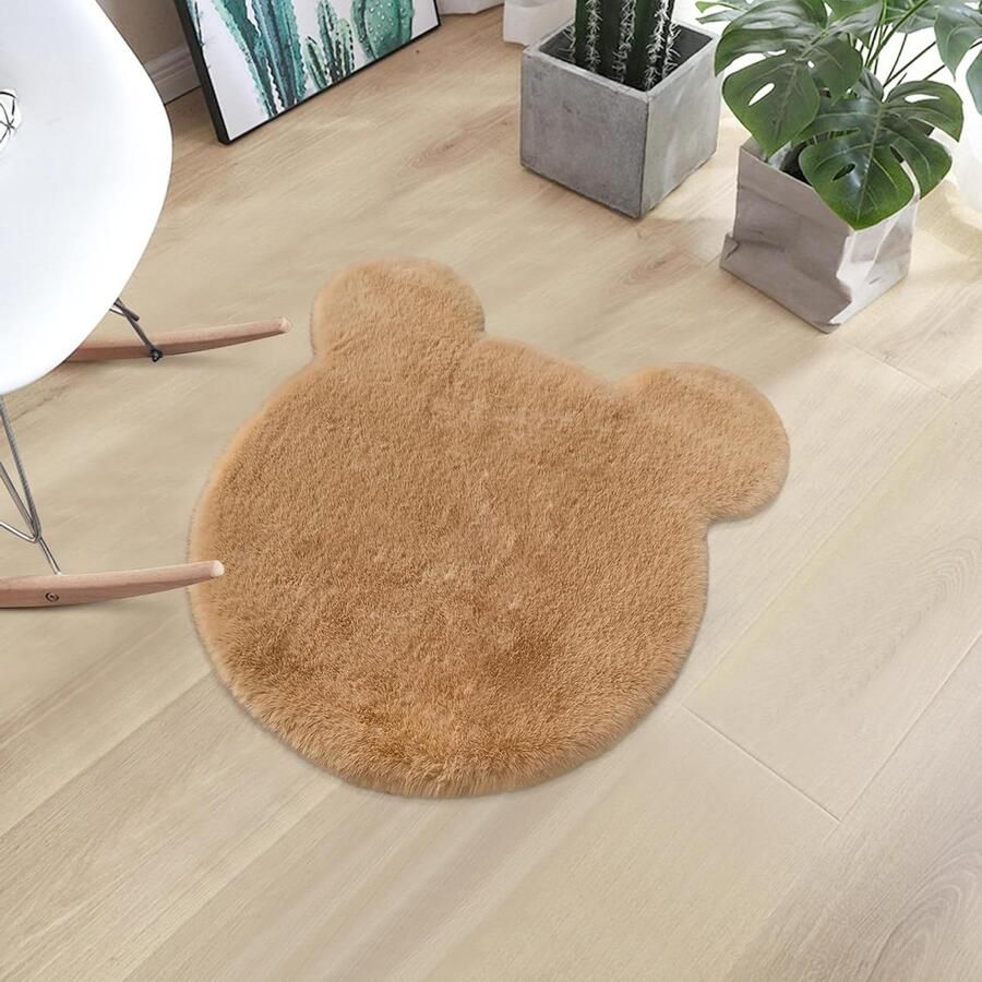 Berentapijt kaki decoratief tapijt langharig 60 cm imitatie schapenvacht sofakussen kunstdeken