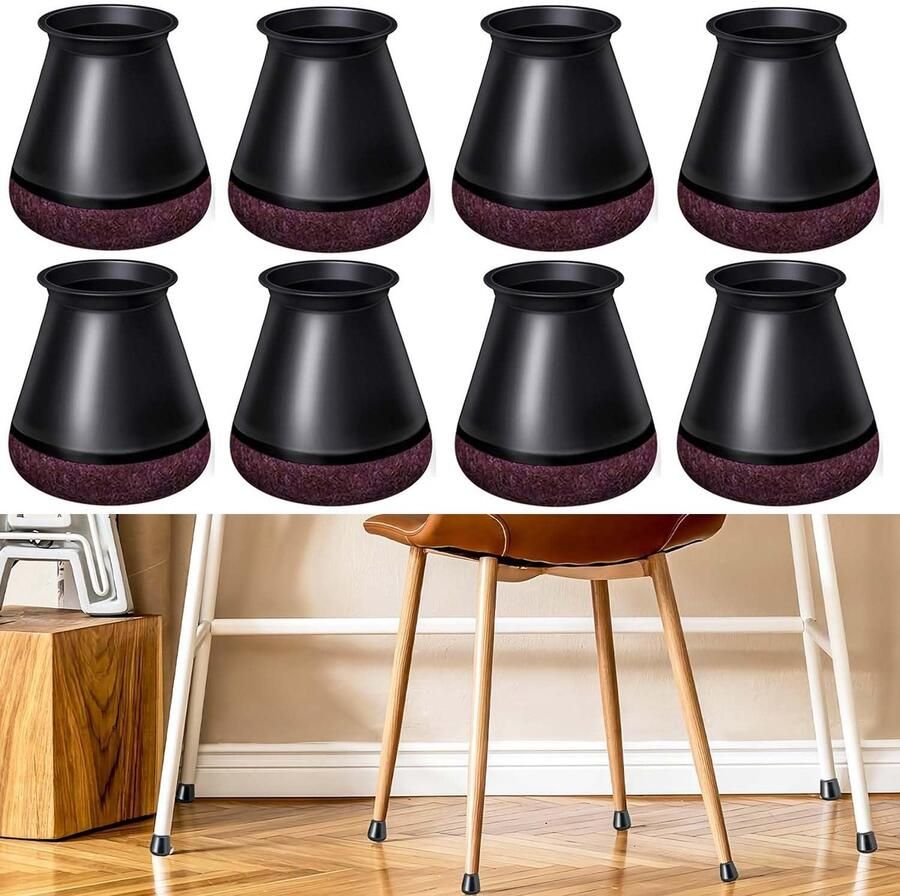 Beschermende caps voor stoelpoten zwarte silicone met viltglijders voorkomt krassen op de vloer en vermindert geluid