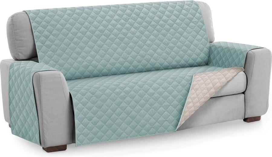Fauteuilbeschermer bankhoes MALU 3-zits omkeerbare gewatteerde bankbeschermer. Aquamarijn kleur
