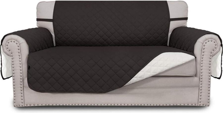 Beschermer voor bankovertrek omkeerbaar doorgestikt antislip 2-zits voor kinderen katten en honden chocolade ivoor