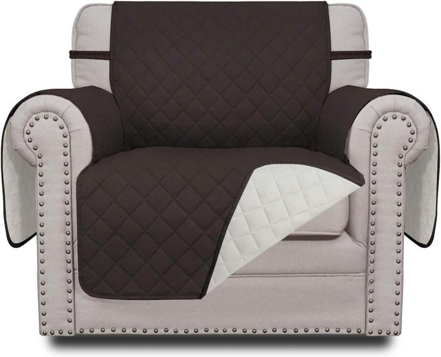 Beschermer omkeerbaar doorgestikt antislip voor kinderen katten en honden 1-zits chocolade ivoor Bankovertrek